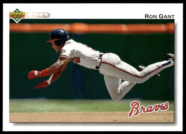 Ron Gant 1992 Upper Deck #345, Atlanta Braves uniform, action shot, collectible card.