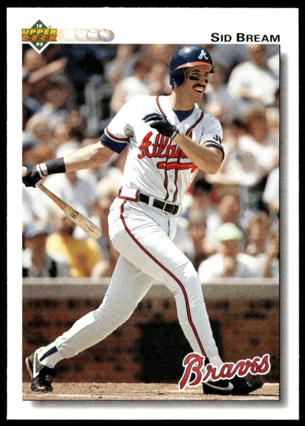 Sid Bream 1992 Upper Deck card #495, Atlanta Braves, game action photo.