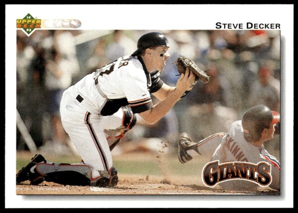 Steve Decker 1992 Upper Deck Baseball Card #173, Giants Catcher, Action Pose.