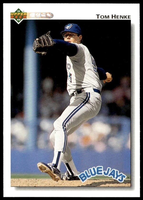 1992 Upper Deck card featuring Blue Jays pitcher Tom Henke.