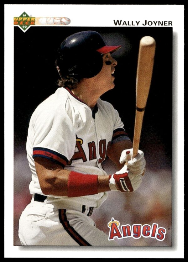 Wally Joyner 1992 Upper Deck card #343, California Angels, batting stance, stadium background.