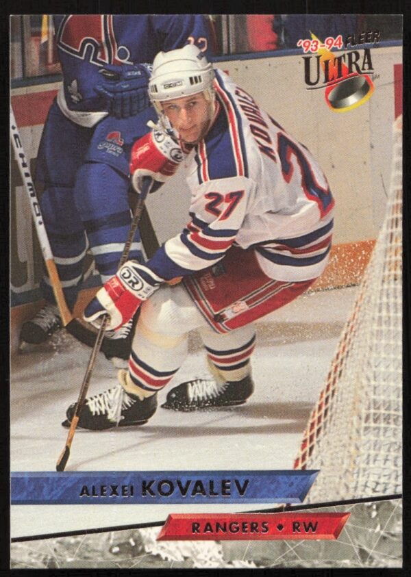 Front view of Alexei Kovalev on 1993-94 Fleer Ultra Hockey Card #115 in team uniform.