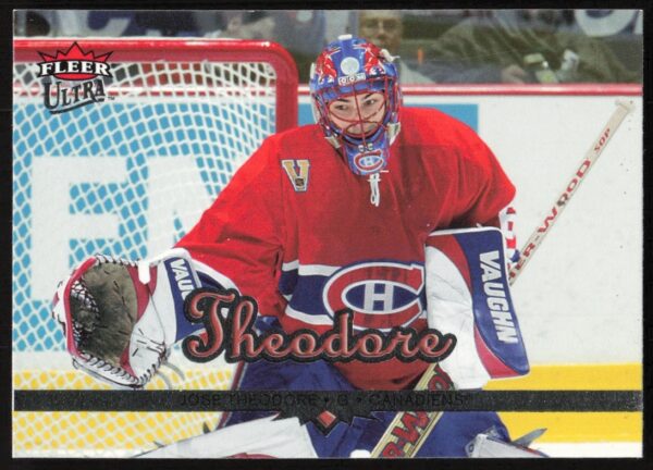 José Théodore 1993-94 Fleer Ultra hockey card #105 showcasing goalie action and team gear.
