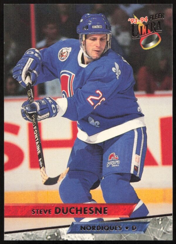 Steve Duchesne 1993-94 Fleer Ultra Hockey Card Front, #7, in-action on ice.
