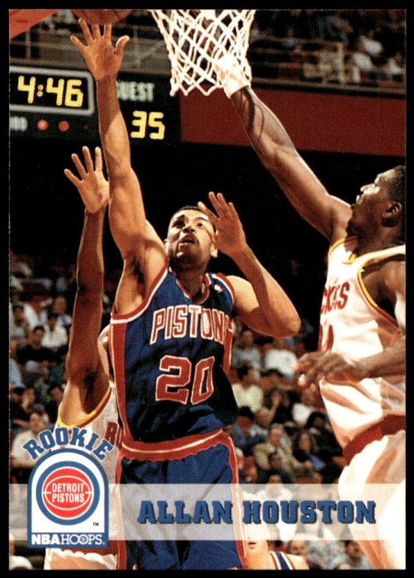Allan Houston 1993-94 Hoops rookie card #332, Detroit Pistons action pose.