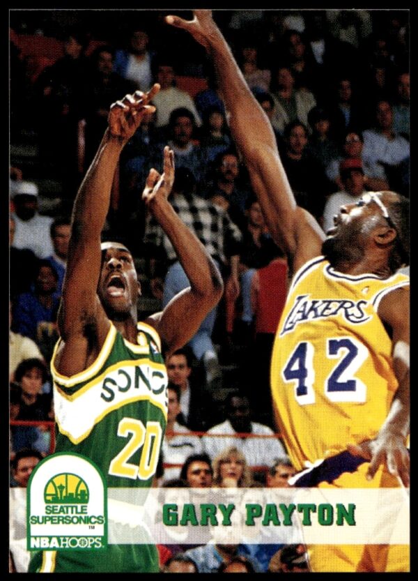 Gary Payton 1993-94 Hoops Basketball Card #210, Seattle SuperSonics, vintage collectible.