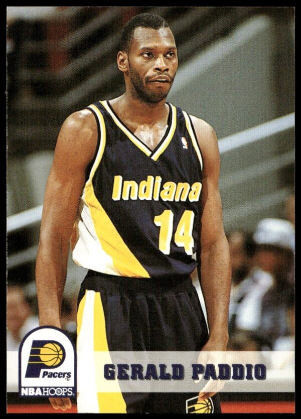 Gerald Paddio 1993-94 Hoops Trading Card #347, front view, in-game basketball action shot.
