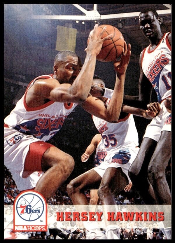 Hersey Hawkins 1993-94 Hoops Basketball Card #163, Philadelphia 76ers Action Shot.