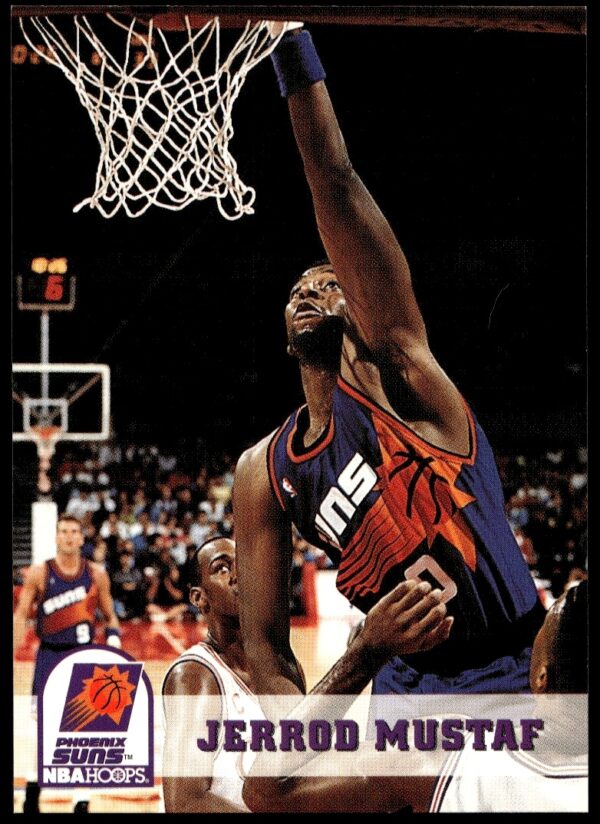 1993-94 Hoops Basketball Card featuring Jerrod Mustaf in action, card number 394, front view.