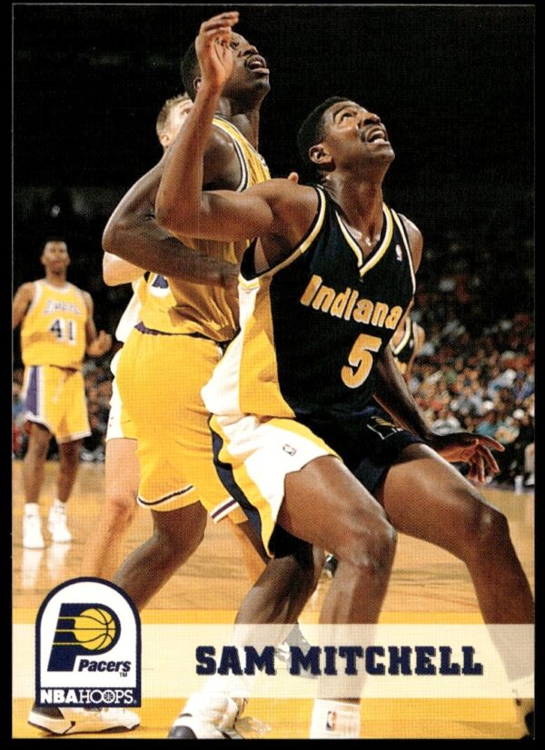 Sam Mitchell 1993-94 Hoops Basketball Card #88, Minnesota Timberwolves forward, dynamic mid-play shot.