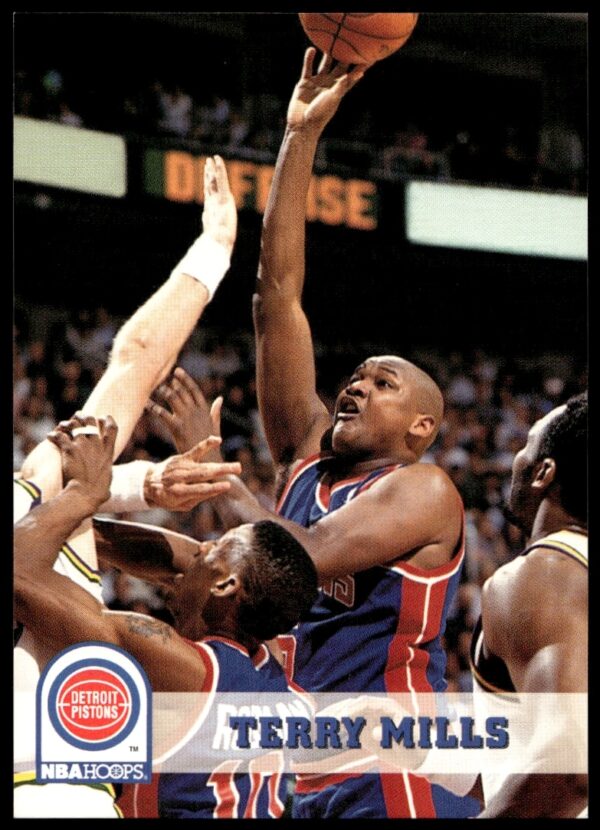 Terry Mills 1993-94 Hoops basketball card, #63, mid-game action, front view.