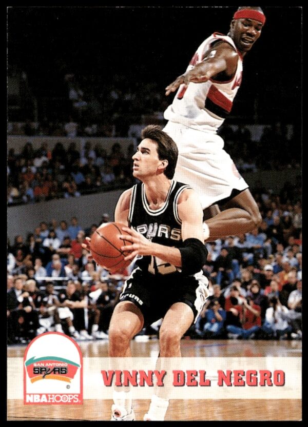 Vinny Del Negro 1993-94 Hoops basketball card #403 in Spurs jersey, action shot.
