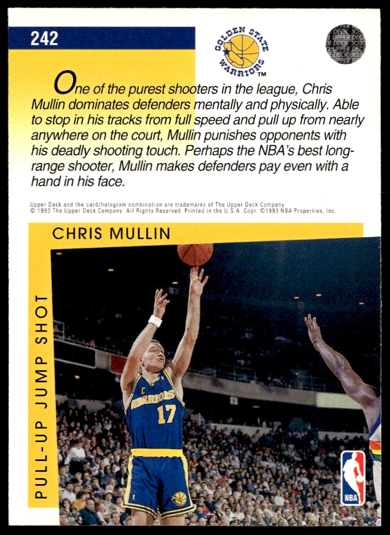 Chris Mullin 1993-94 Upper Deck Card #242 Back View - Stats and Highlights