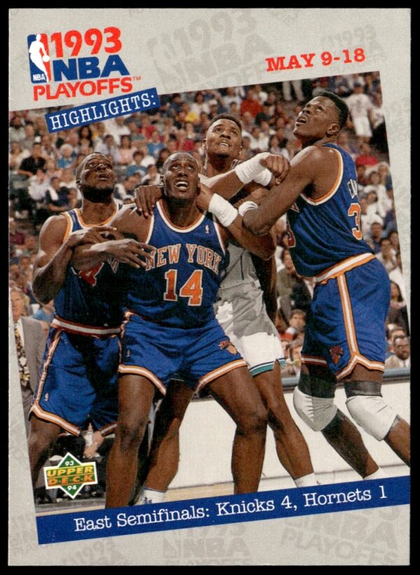 Knicks defeat Hornets in 1994 NBA Playoffs East Semifinals, iconic Upper Deck card.