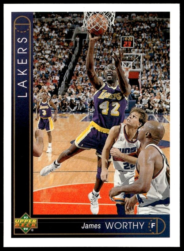 James Worthy in action, 1993-94 Upper Deck Collectors Choice card #142, Lakers uniform.