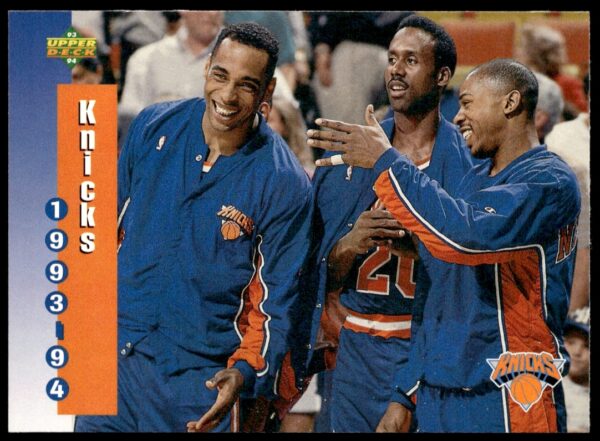 Knicks 1993-94 Upper Deck card #227 featuring iconic game action in classic uniform.