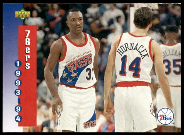 Philadelphia 76ers 1993-94 Upper Deck Card #229 featuring dynamic player action and vibrant team colors.