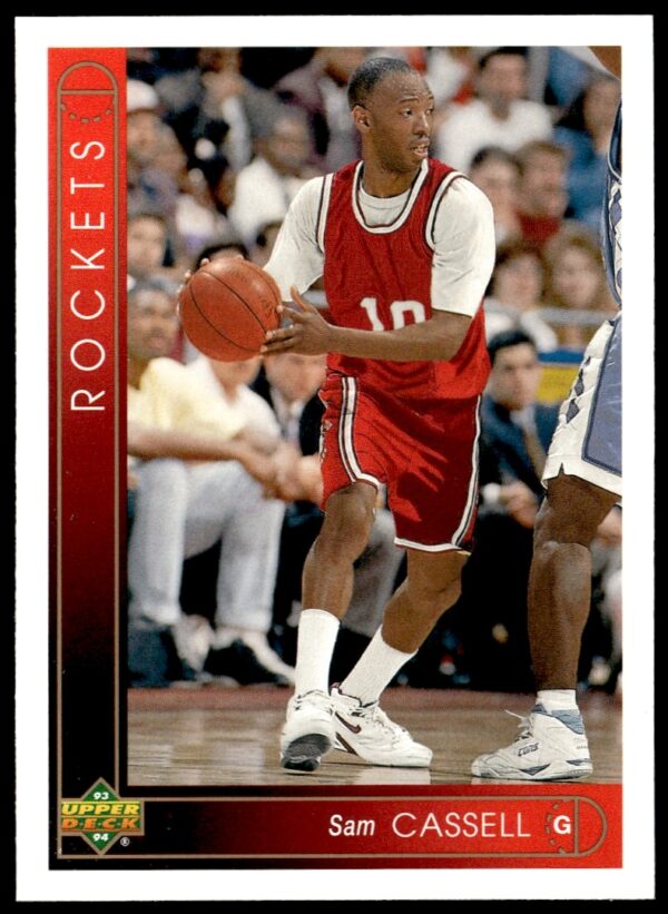 1993-94 Upper Deck: Sam Cassell rookie card #161, Houston Rockets, in-game action shot.