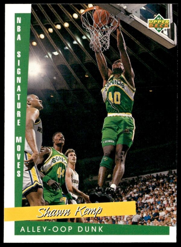 Shawn Kemp in action, 1993-94 Upper Deck basketball card #251 front, Seattle Supersonics.