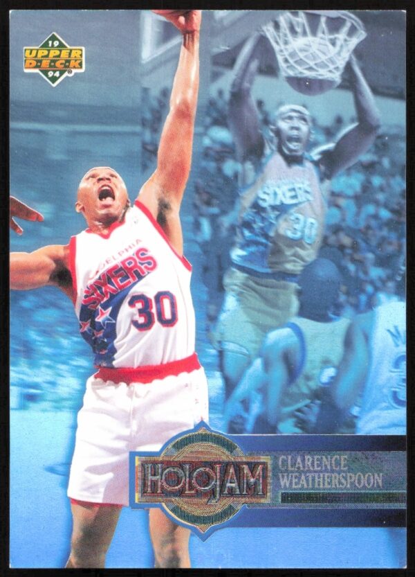 Upper Deck Holojam 1993-94 Clarence Weatherspoon Card #H20, showcasing dynamic NBA action.