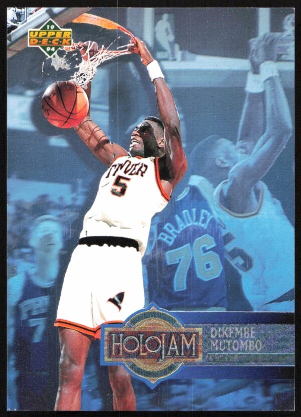 Dikembe Mutombo 1993-94 Holojam Upper Deck Card #H7, showcasing his iconic defensive skill.