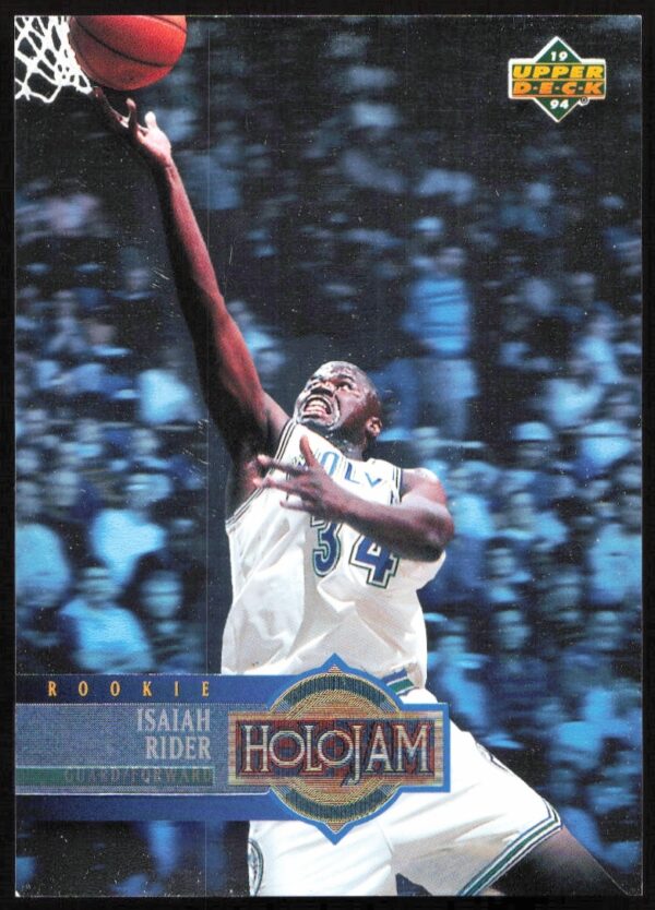 1993-94 Holojam Isaiah Rider Card #H32 with holographic action design.