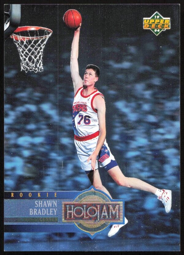 Shawn Bradley 1993-94 Holojam card showing holographic action on basketball court.