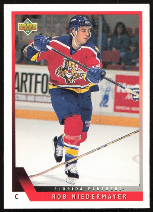 Rob Niedermayer 1993-94 Upper Deck hockey card #98, Florida Panthers, on-ice action shot.