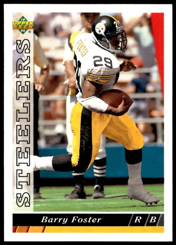 Barry Foster 1993 Upper Deck #345 football card, Pittsburgh Steelers running back action shot.