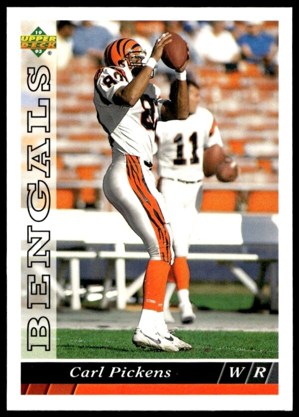 Carl Pickens 1993 Upper Deck football card, Cincinnati Bengals wide receiver in action.