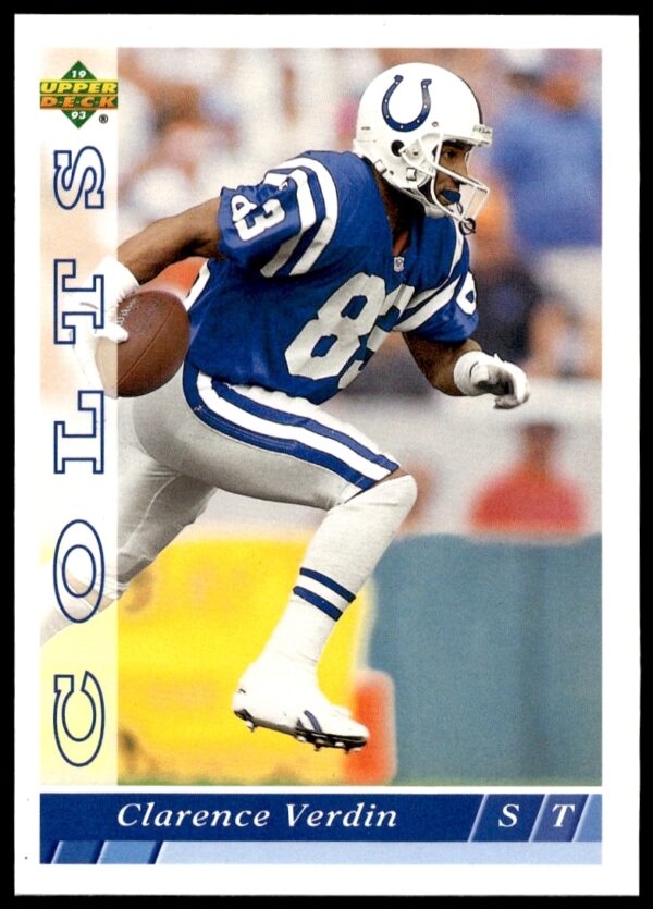 1993 football card of Clarence Verdin in action, Upper Deck #197.