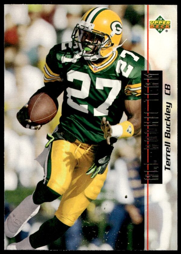 1993 Upper Deck Terrell Buckley football card, dynamic action pose, card #52.