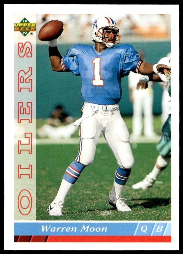 1993 Warren Moon Upper Deck #308 - Legendary QB in Action, Houston Oilers Uniform.