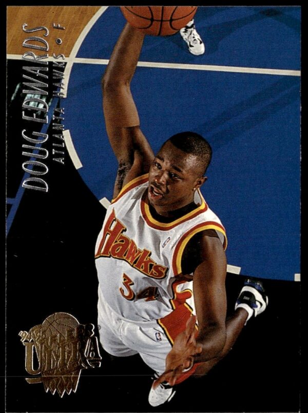 1994-95 Fleer Ultra Basketball Card, Doug Edwards #202, vibrant action shot, dynamic design.