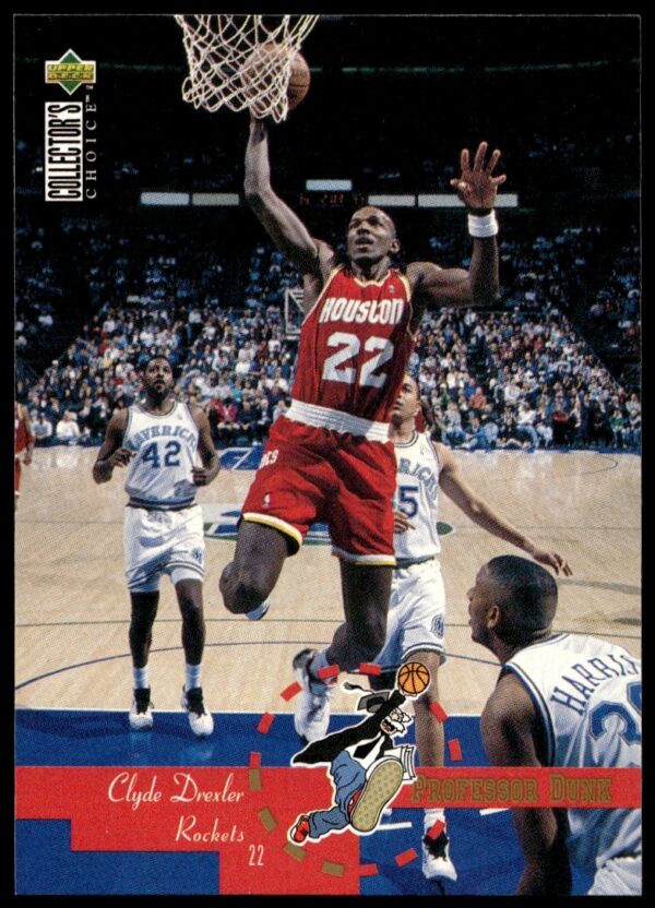 Clyde Drexler 1995-96 Upper Deck basketball card, highlighting his dynamic NBA play.