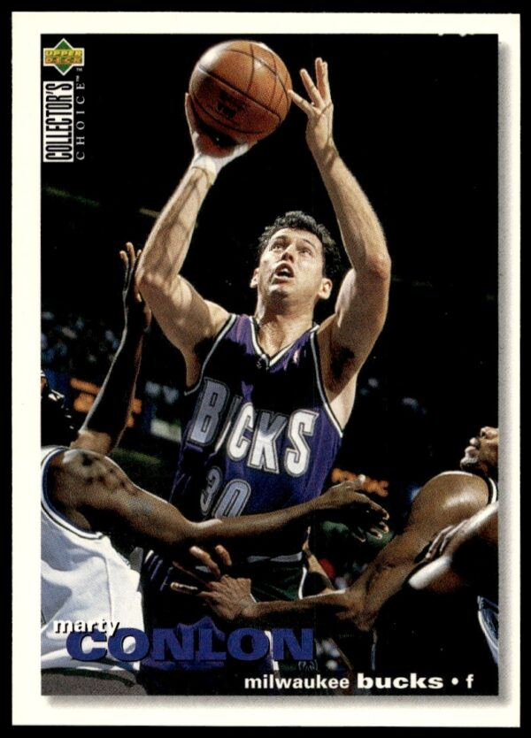 Marty Conlon Upper Deck 1995-96 Card #128, showcasing dynamic basketball action.
