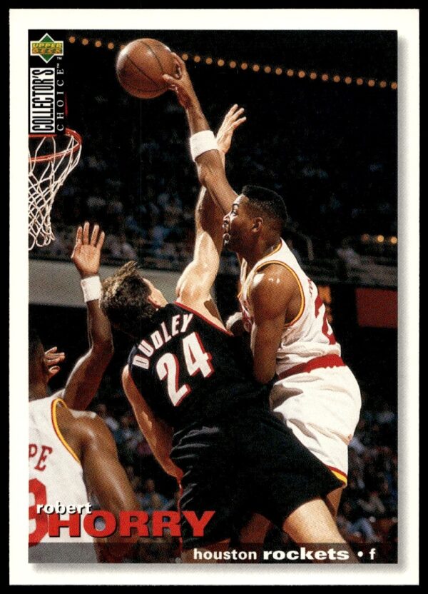 Robert Horry 1995-96 Upper Deck card #58, mid-game action shot, collectible item.