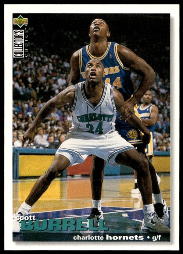 Scott Burrell 1995-96 Upper Deck basketball card, mid-play action, #63 collectible.