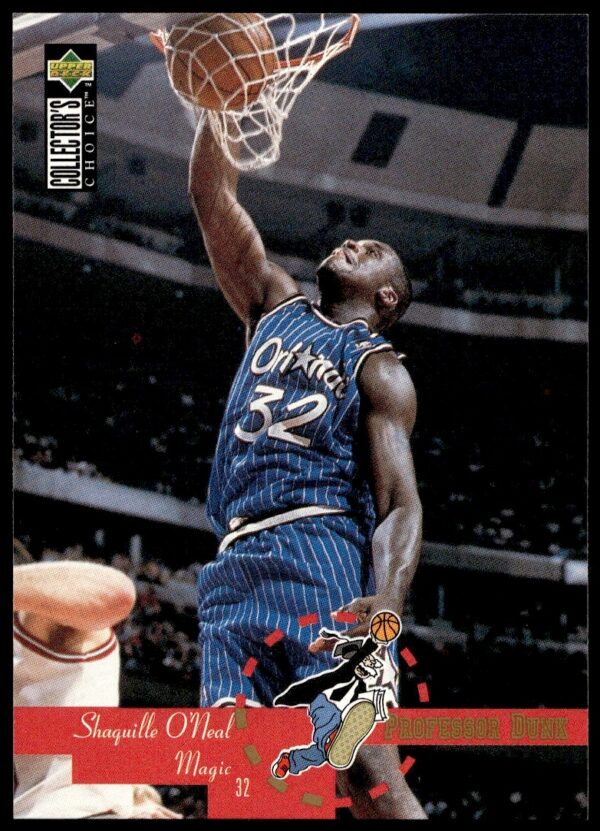 Shaquille ONeal 1995-96 NBA Card #202, Orlando Magic, showcasing dynamic gameplay.