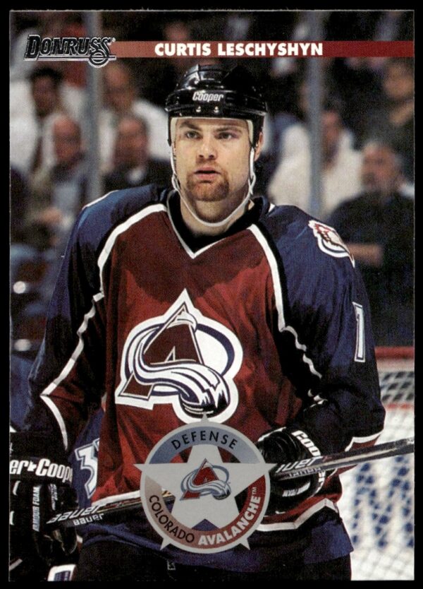 Curtis Leschyshyn on 1996-97 Donruss card #48, showcasing his NHL defensive skills.