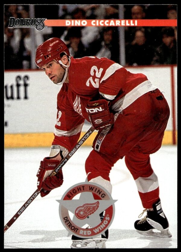 Dino Ciccarelli 1996-97 Donruss Hockey Card #150, showcasing his NHL career highlights.