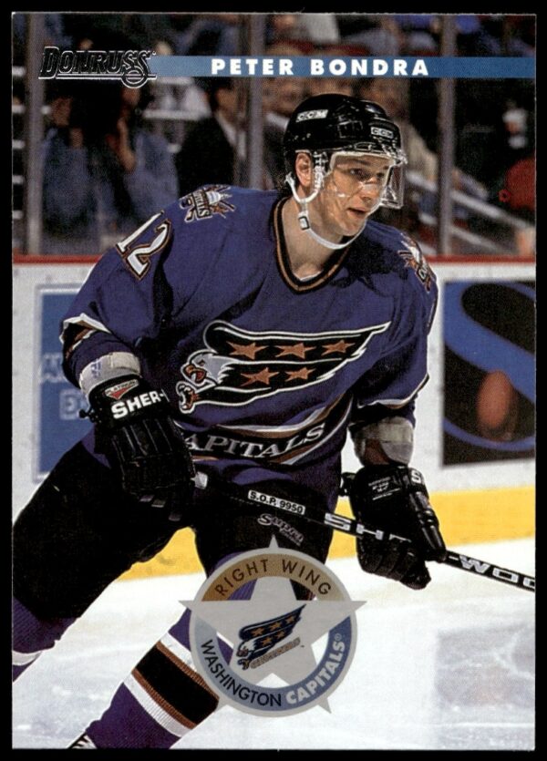 Peter Bondra 1996-97 Donruss hockey card #147 with Washington Capitals action pose.