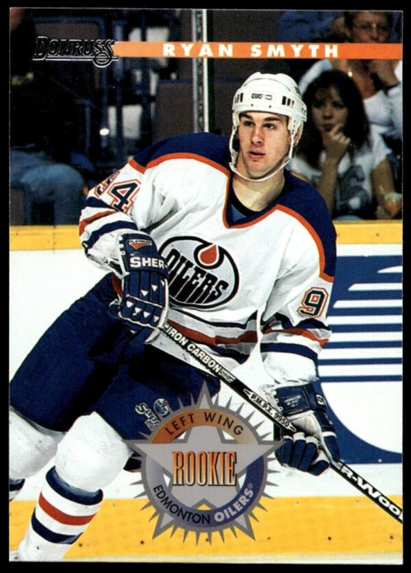 Ryan Smyth 1996-97 Donruss trading card #223 front, Edmonton Oilers action shot.