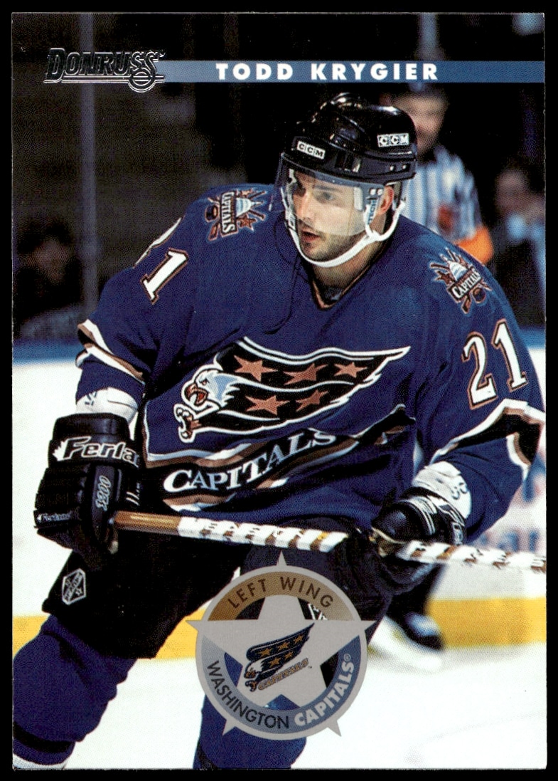 Todd Krygier 1996-97 Donruss Hockey Card, showcasing intense gameplay moment.