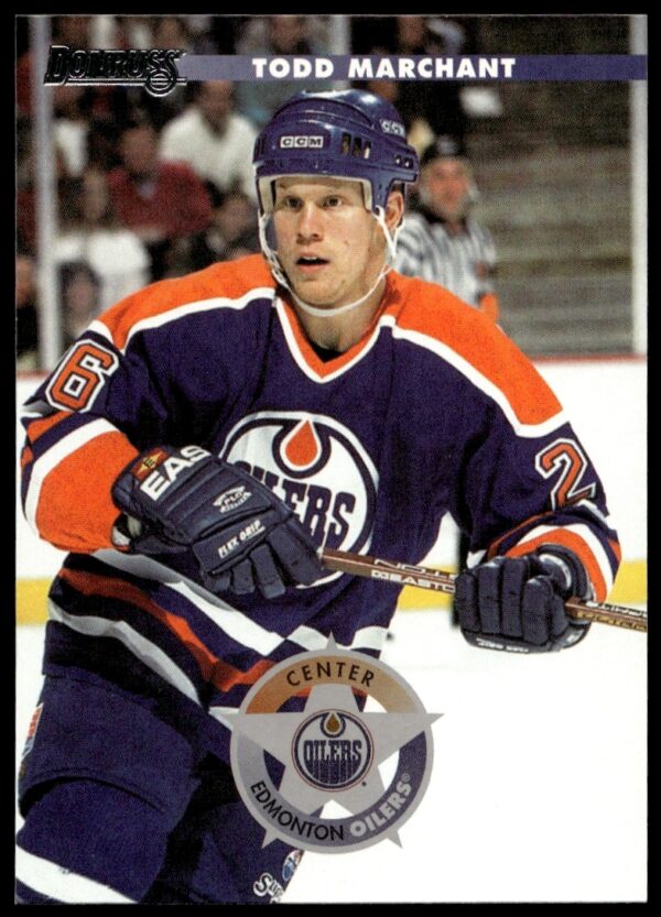 Todd Marchant 1996-97 Donruss hockey card #53, showcasing dynamic skating on ice.