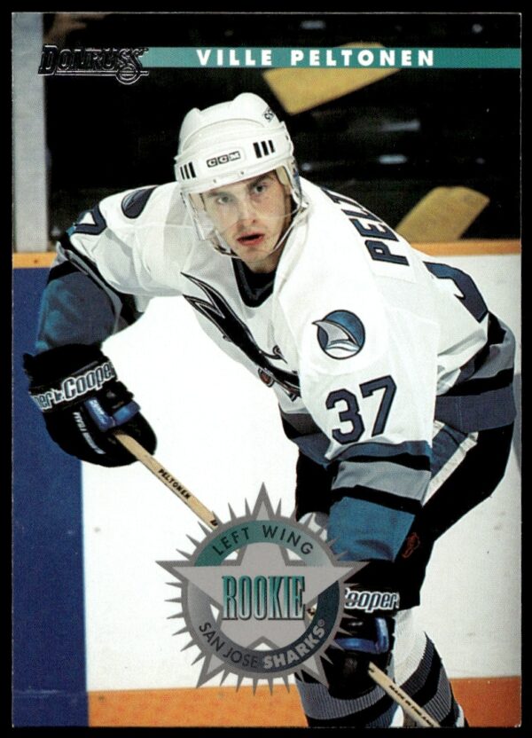 Ville Peltonen 1996-97 Donruss Hockey Card #224, action shot on ice.