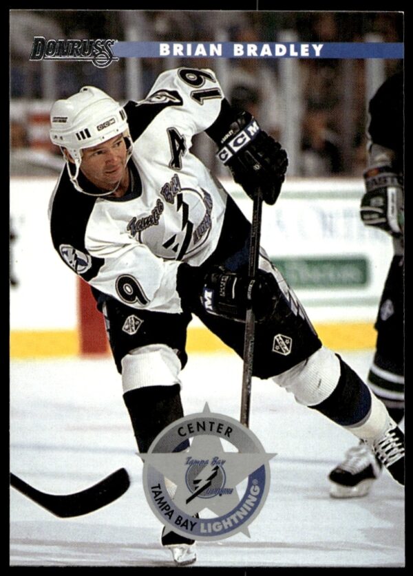 Front of 1996 Donruss trading card #116 featuring athlete Brian Bradley in action.