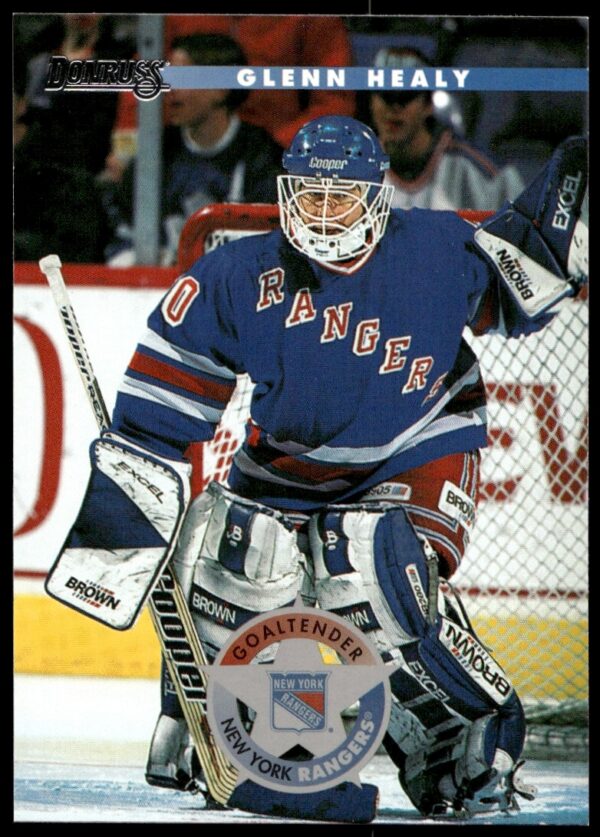 1996 Donruss hockey card featuring Glenn Healy, New York Rangers goalie, card #212.