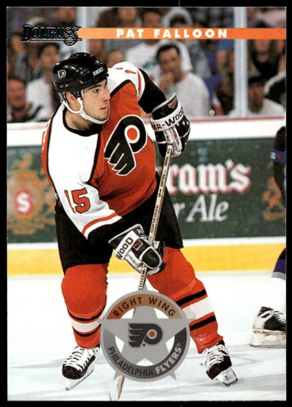 Pat Falloon 1996 Donruss Hockey Card #208, showcasing dynamic on-ice action.