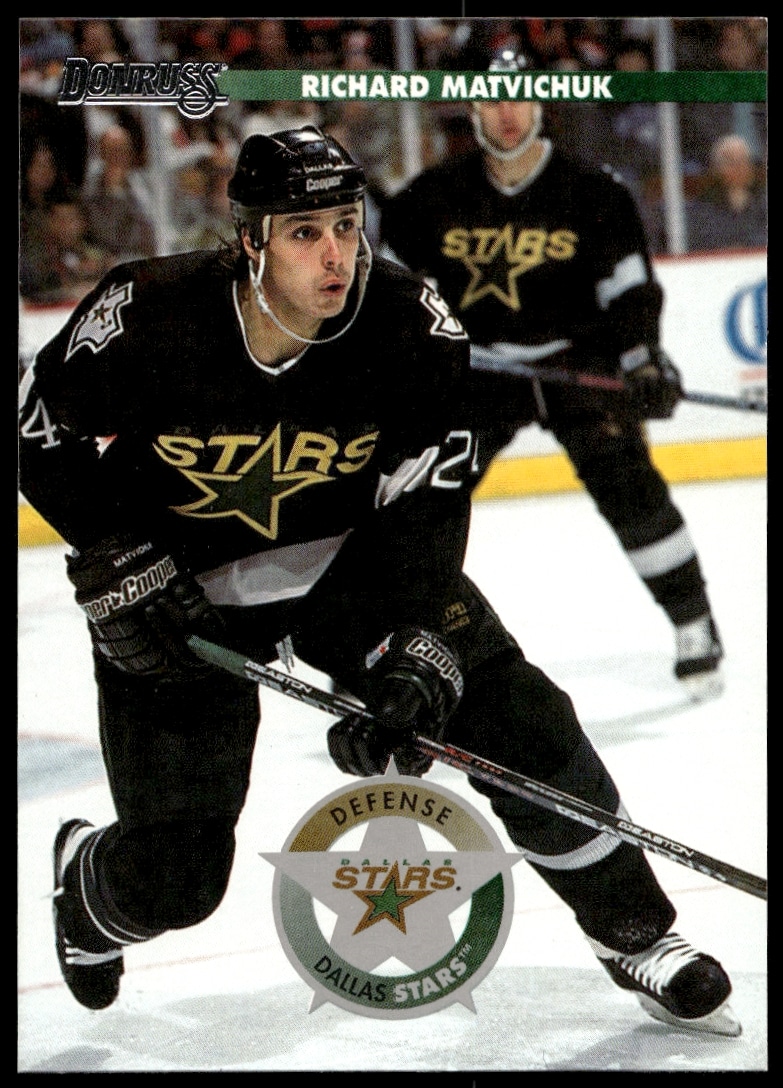 Richard Matvichuk 1996 Donruss hockey card #97, Dallas Stars uniform, vibrant mid-90s era.